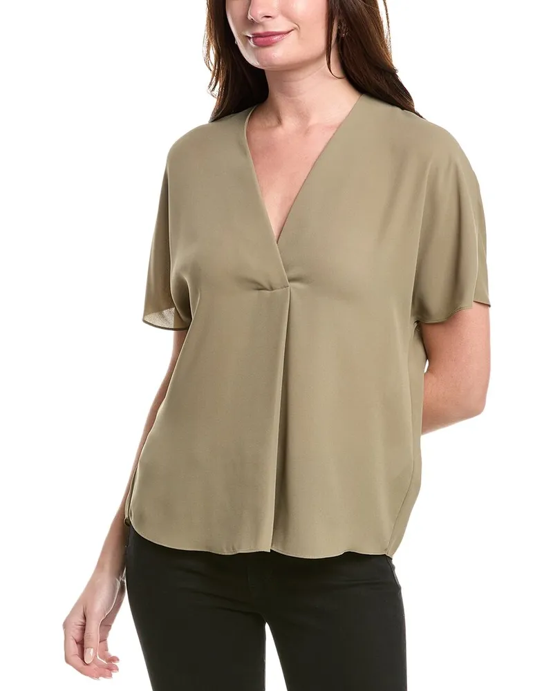 Vince Crepe V-Neck Blouse Green