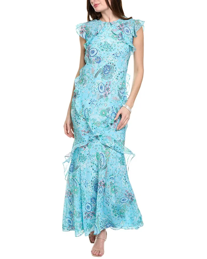 Saloni Silk Maxi Dress Blue