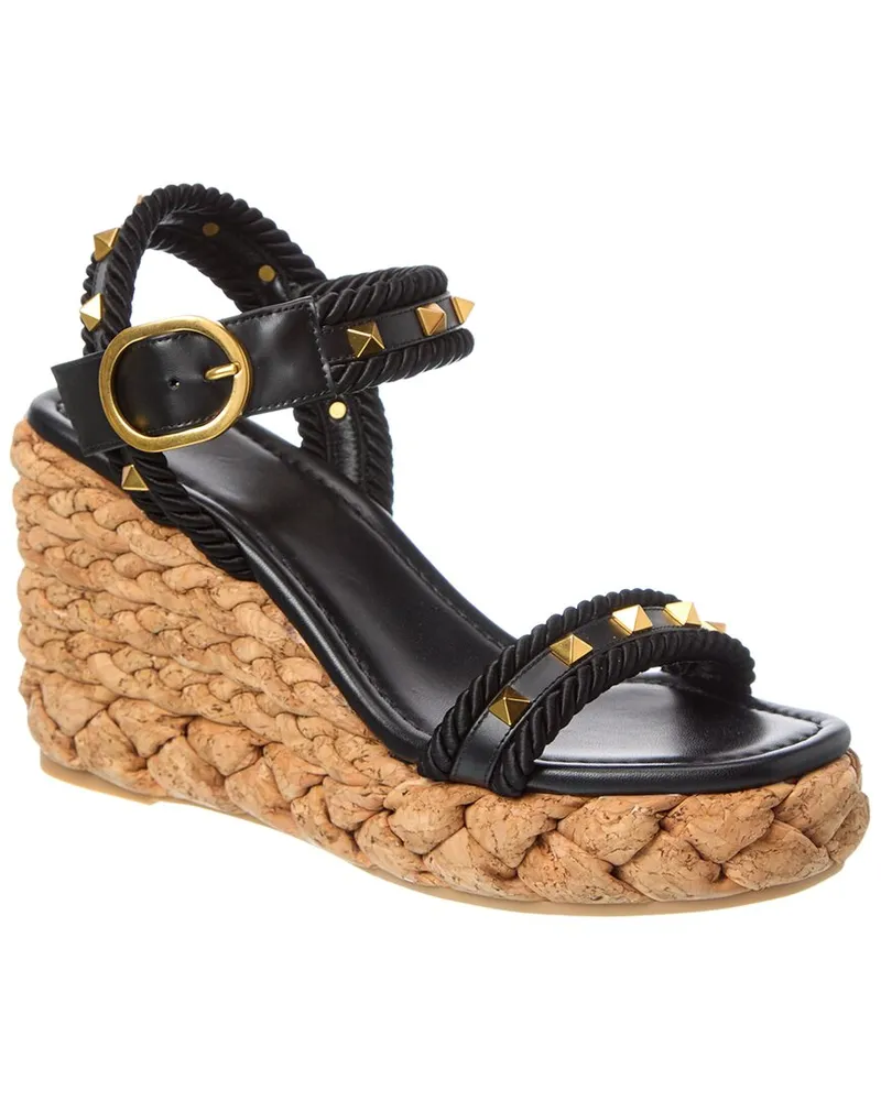 Valentino Garavani Rockstud 100 Leather Wedge Sandal Black