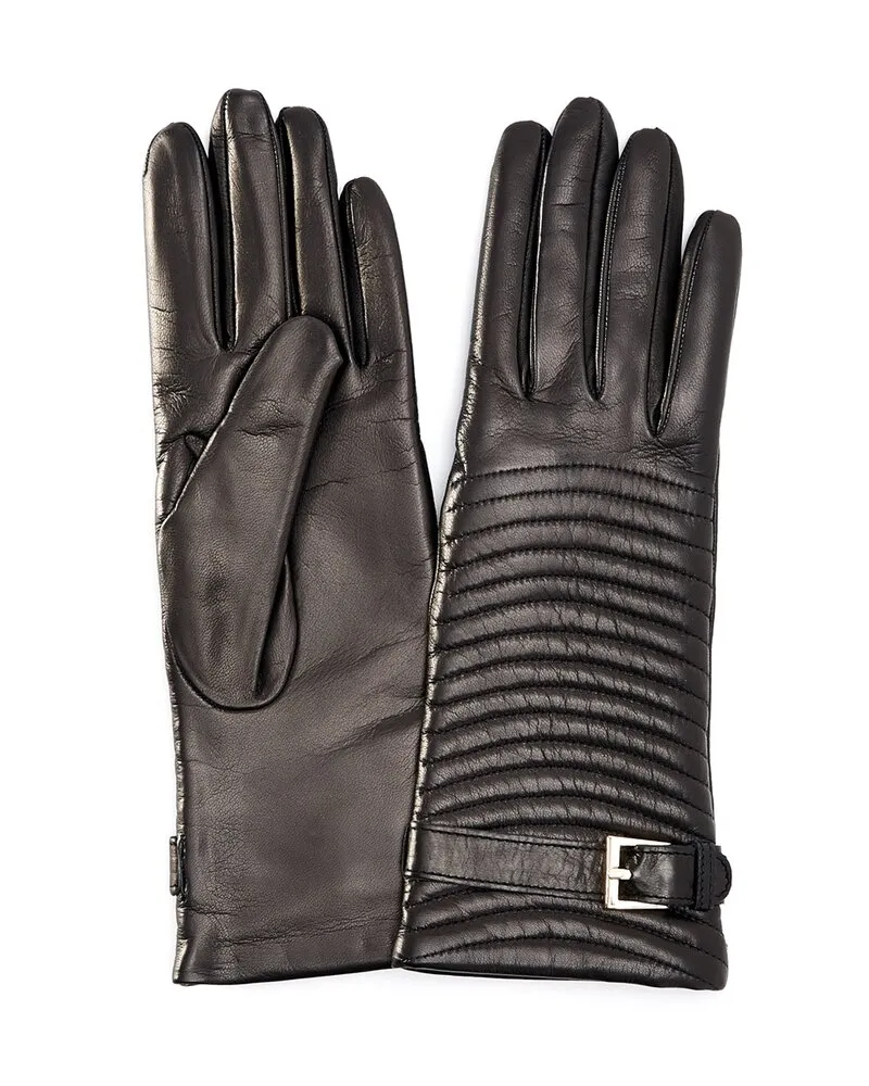 portolano  Women's Black Leather Gloves Black