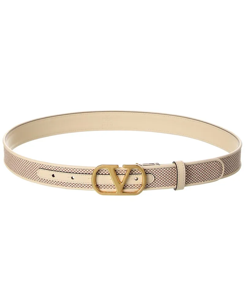 Valentino Garavani VLogo Canvas & Leather Belt White