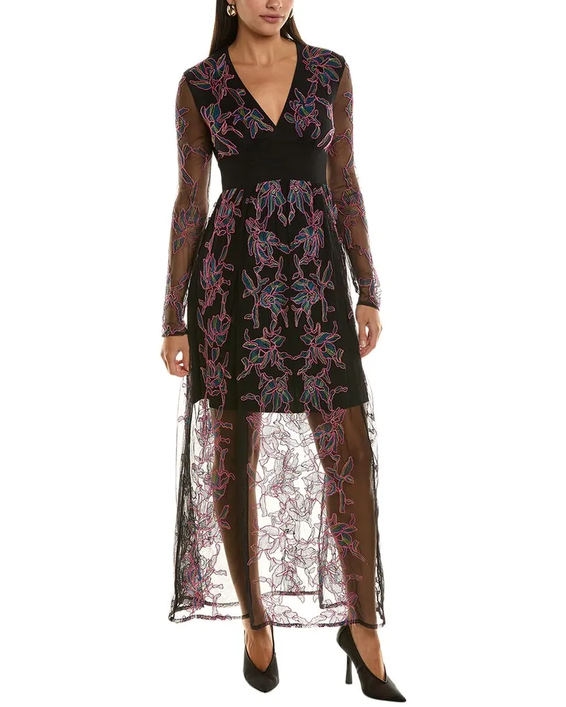 French Connection Emilia Embroidered Maxi Dress Black