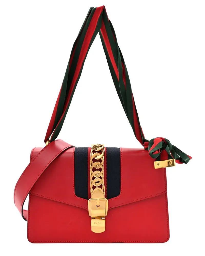 Gucci Red Calfskin Leather Small Sylvie Shoulder Bag (Authentic Pre-Loved Nocolor