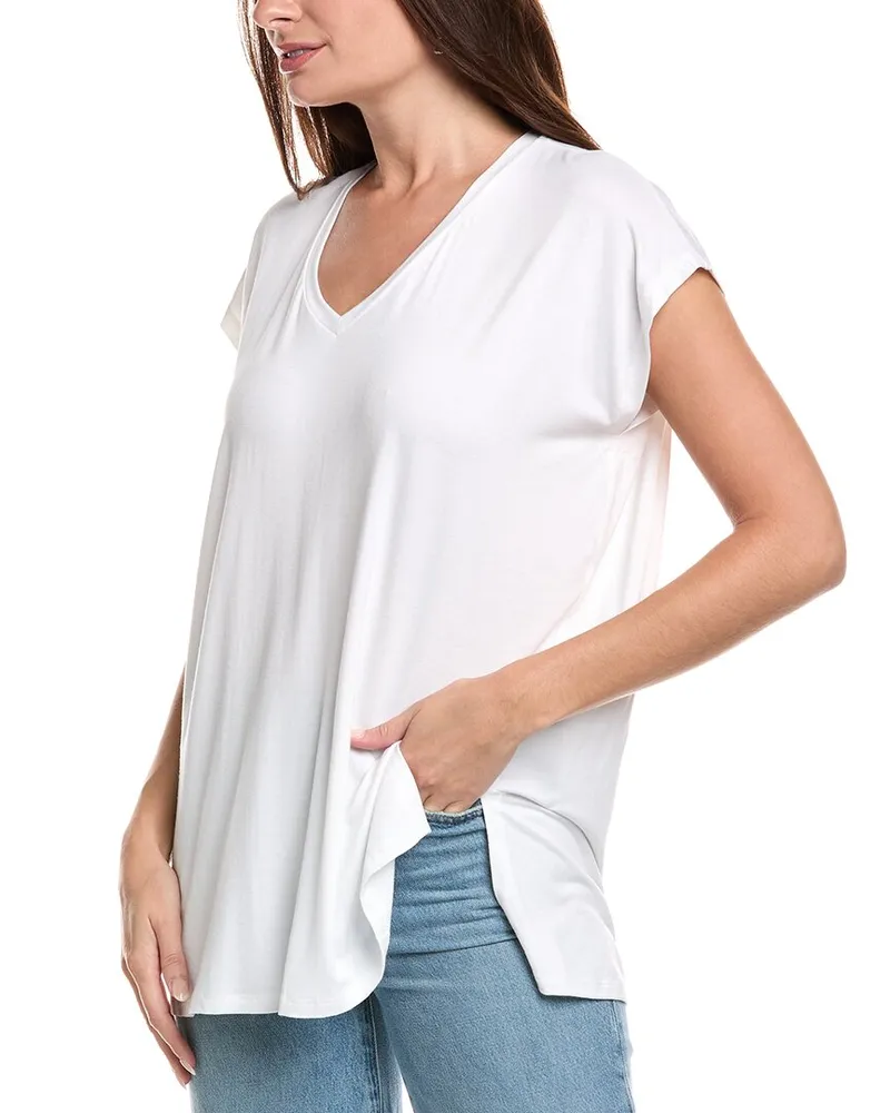 Eileen Fisher V-Neck Long Boxy Top White