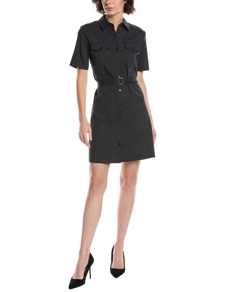 Theory Mini Linen-Blend Shirt Dress Blue
