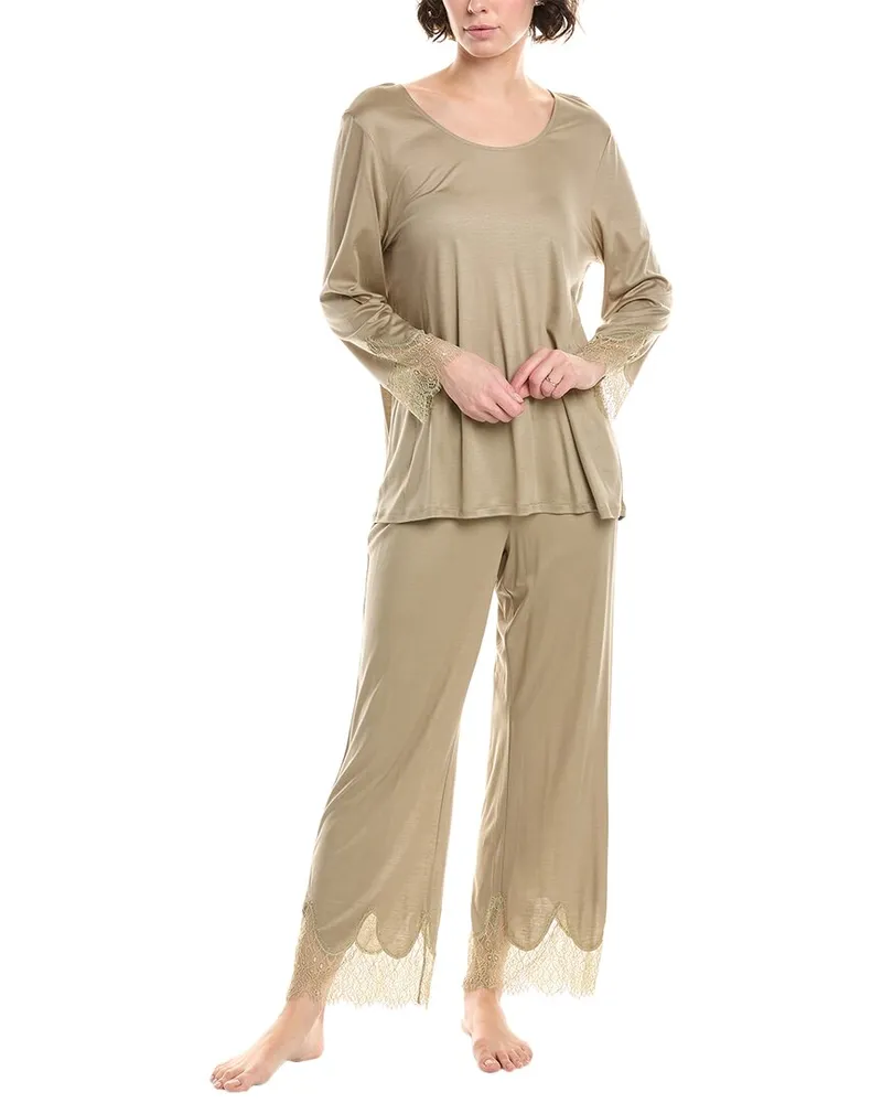 Hanro 2pc Melia Scalloped Lace Pajama Set Green