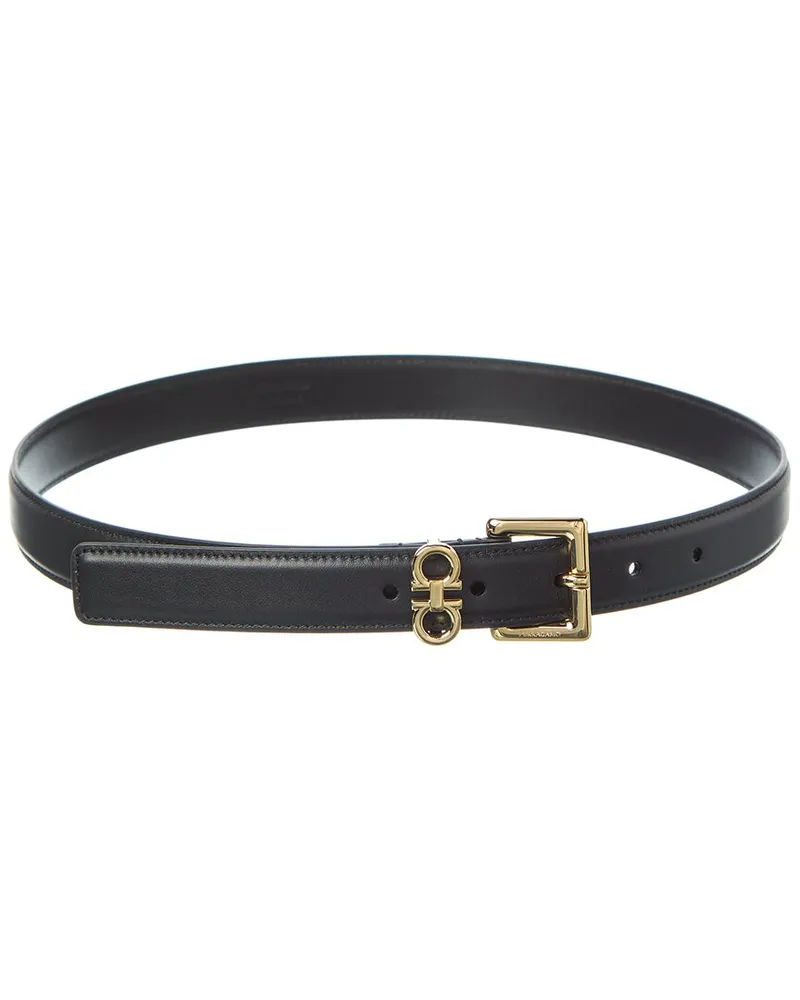 Ferragamo Double Gancini Leather Belt Black
