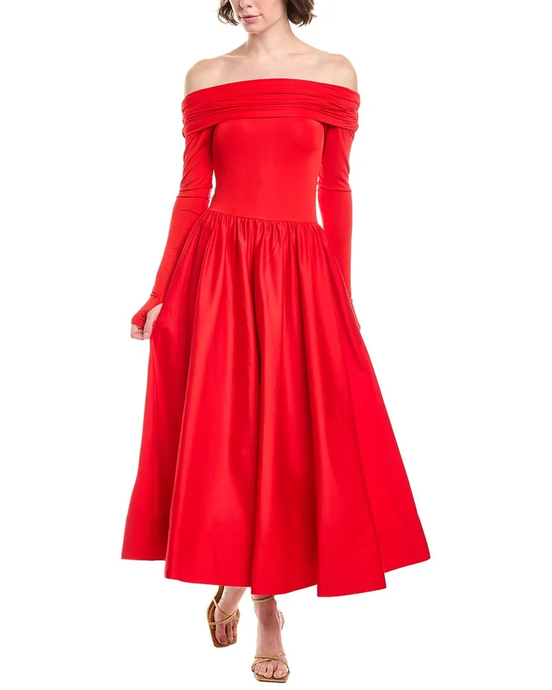 Alice + Olivia Chara Off The Shoulder Flared Midi Dress Red