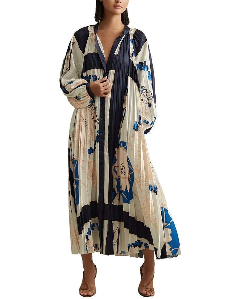 Reiss Daiya Placement Print Maxi Dress Blue