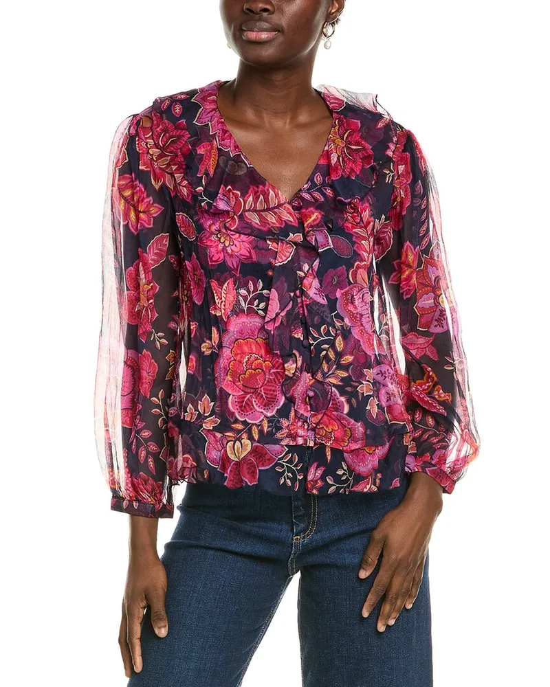 Johnny Was Petite Kiko Silk Blouse Red