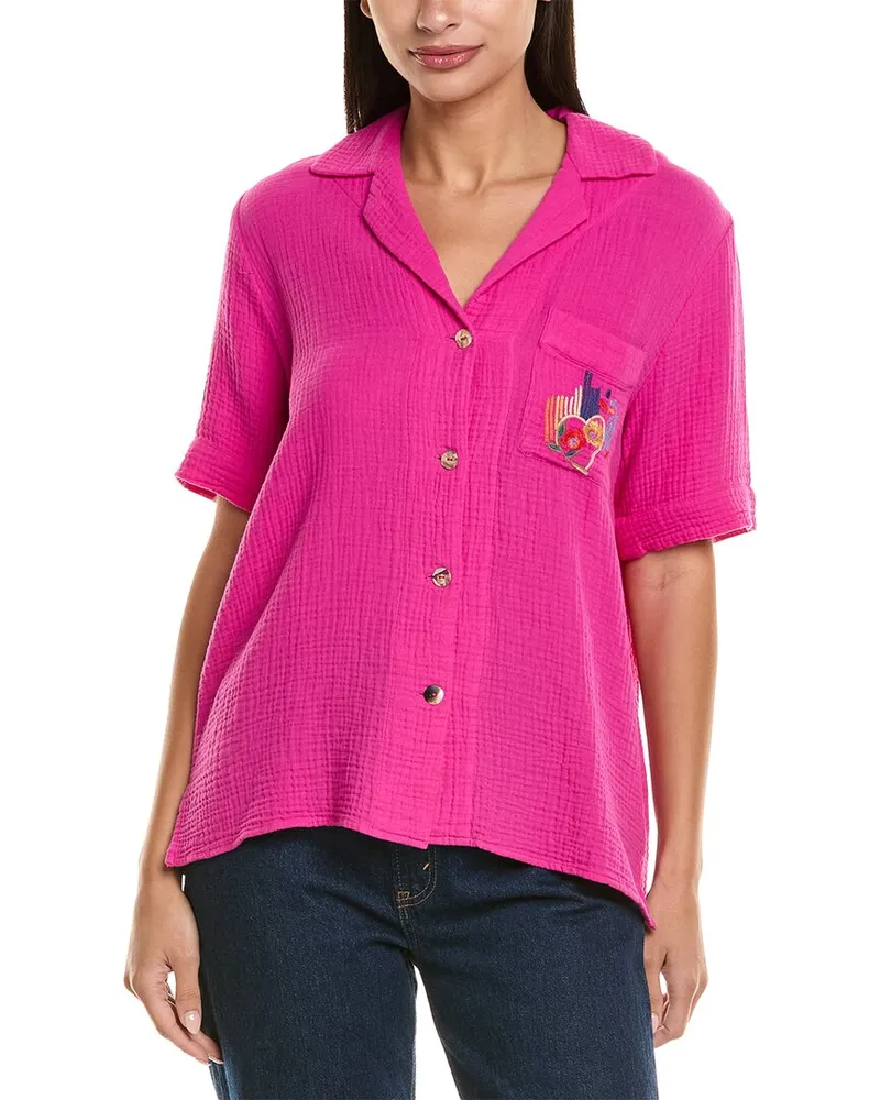 Johnny Was Desire Gauze Camp Shirt Pink