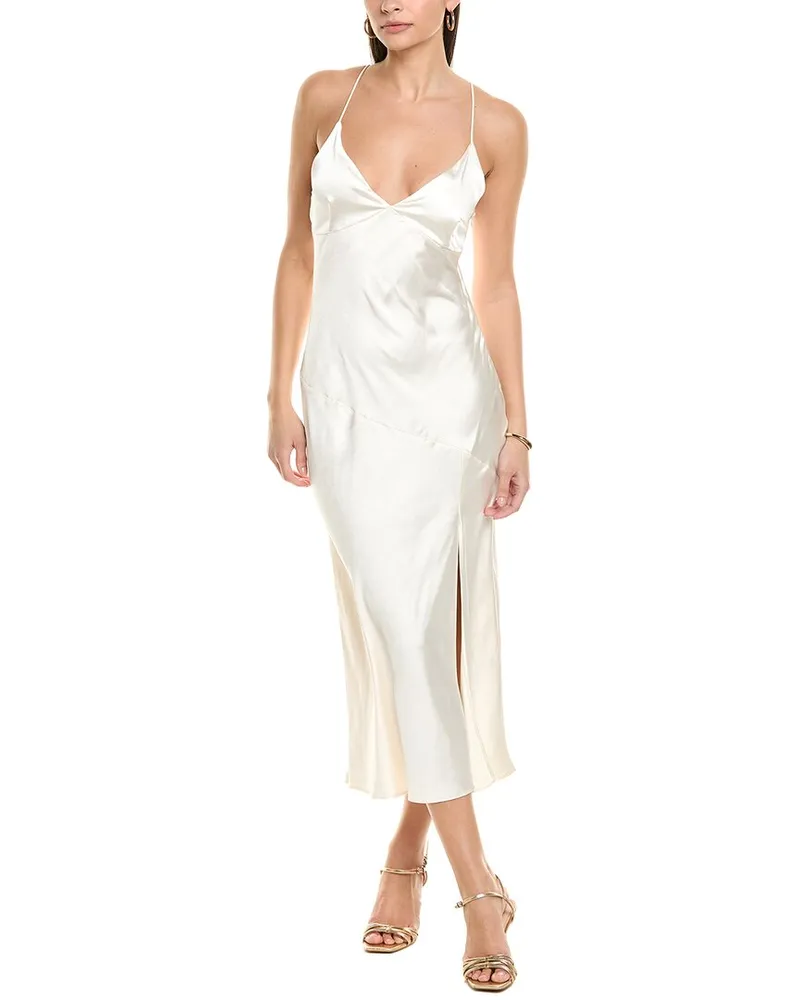 Line and Dot Maxi Slip Dress White