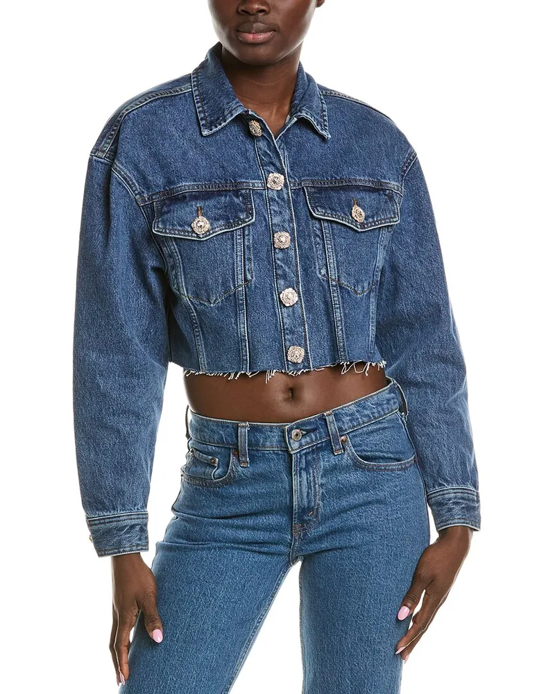 Sandro Cropped Denim Jacket Blue