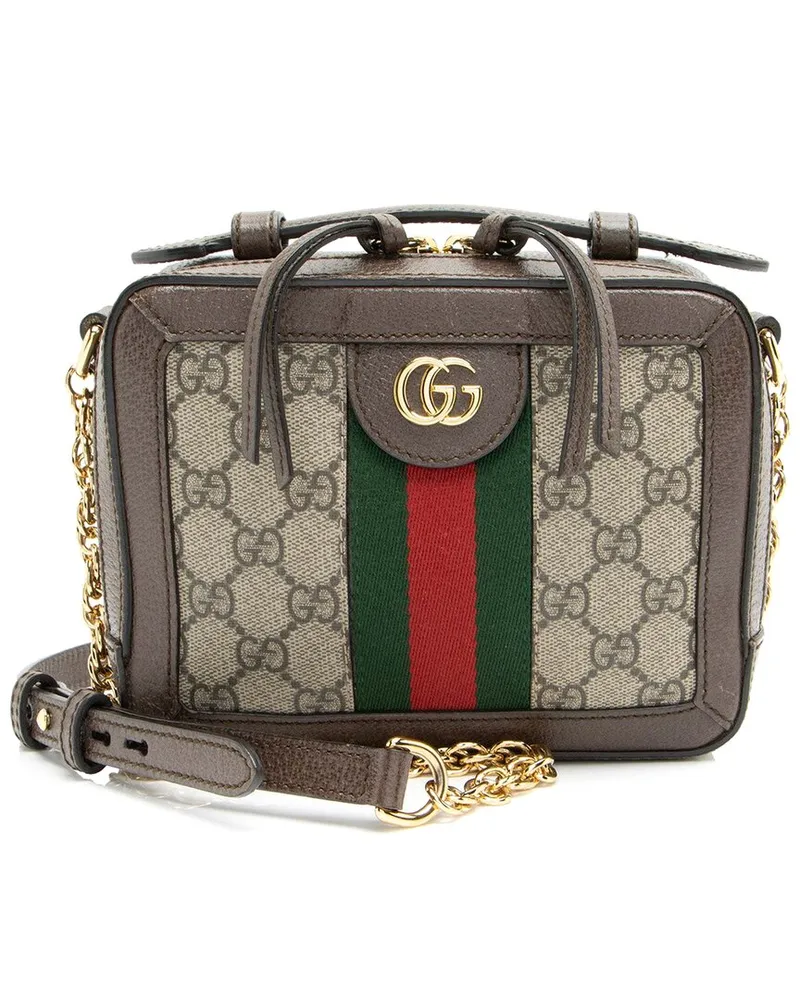 Gucci Brown GG Supreme Canvas Ophidia Top Handle Mini Chain Shoulder Bag (Authentic Pre-Loved Nocolor