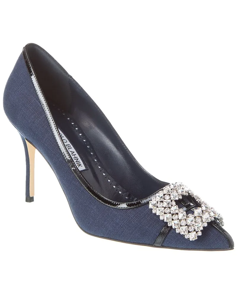 Manolo Blahnik Tuberian 90 Linen & Leather Pump Blue