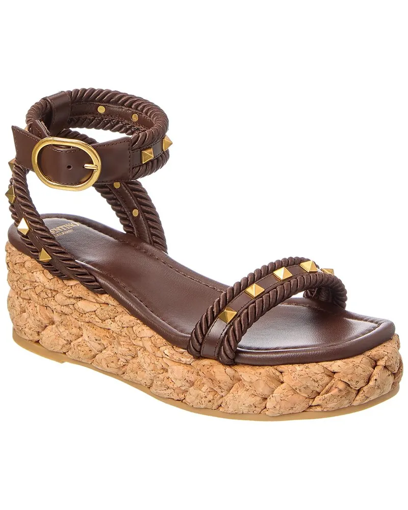 Valentino Garavani Rockstud 60 Leather Espadrille Brown