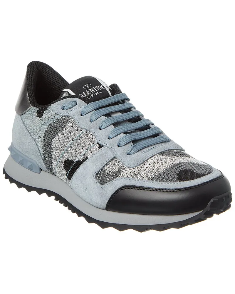 Valentino Garavani Camo Knit & Suede Sneaker Grey