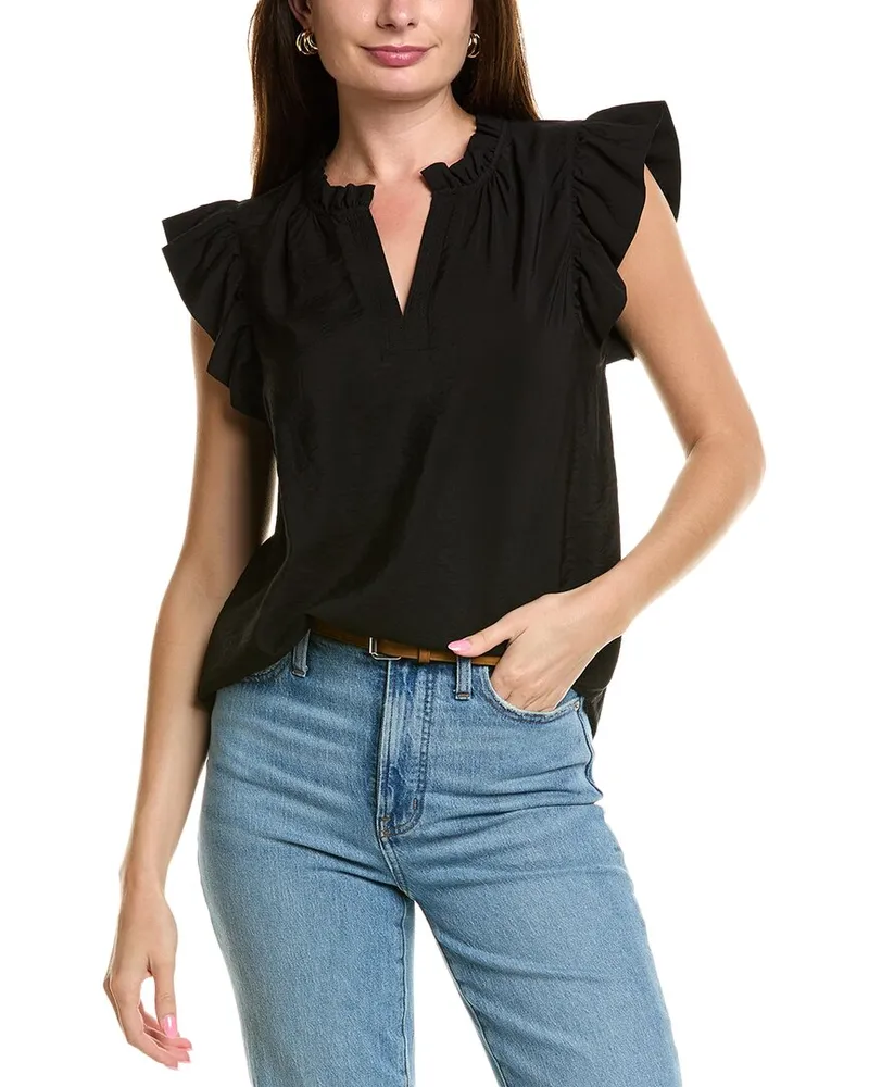 Anne Klein Trapunto Stitched Placket Top Black