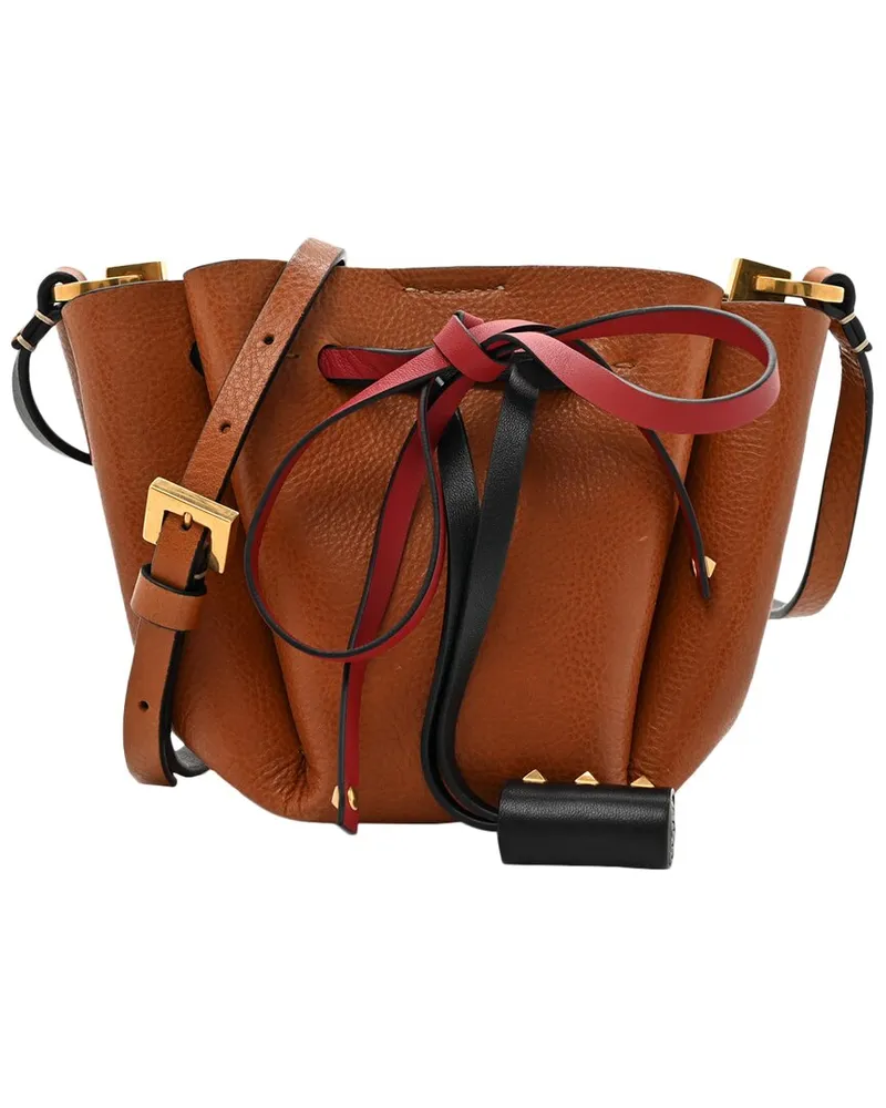 Valentino Garavani Brown Calfskin Leather Grainy VLogo Bucket Bag (Authentic Pre-Loved Nocolor