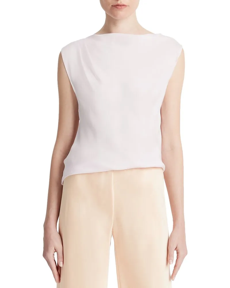 Vince Asymmetric Drape Cap Sleeve Silk-Blend Blouse Pink