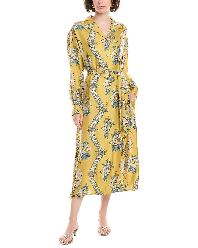 Max Mara Gaia Silk Midi Dress Yellow