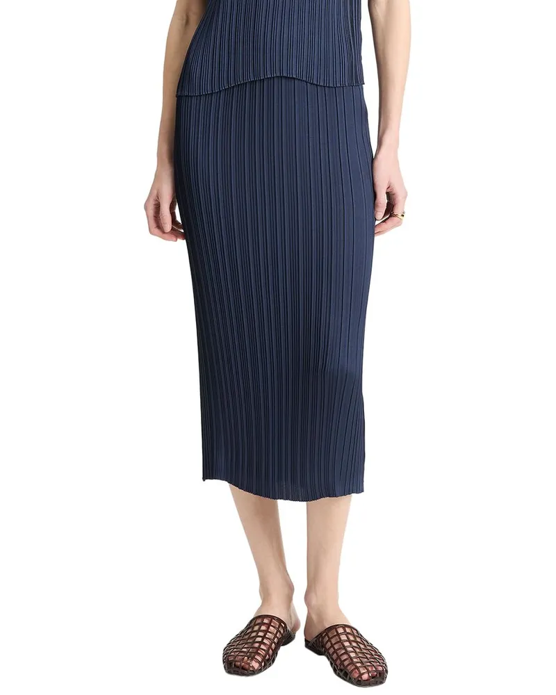 Vince Pleated Straight Pull On Skirt Blue