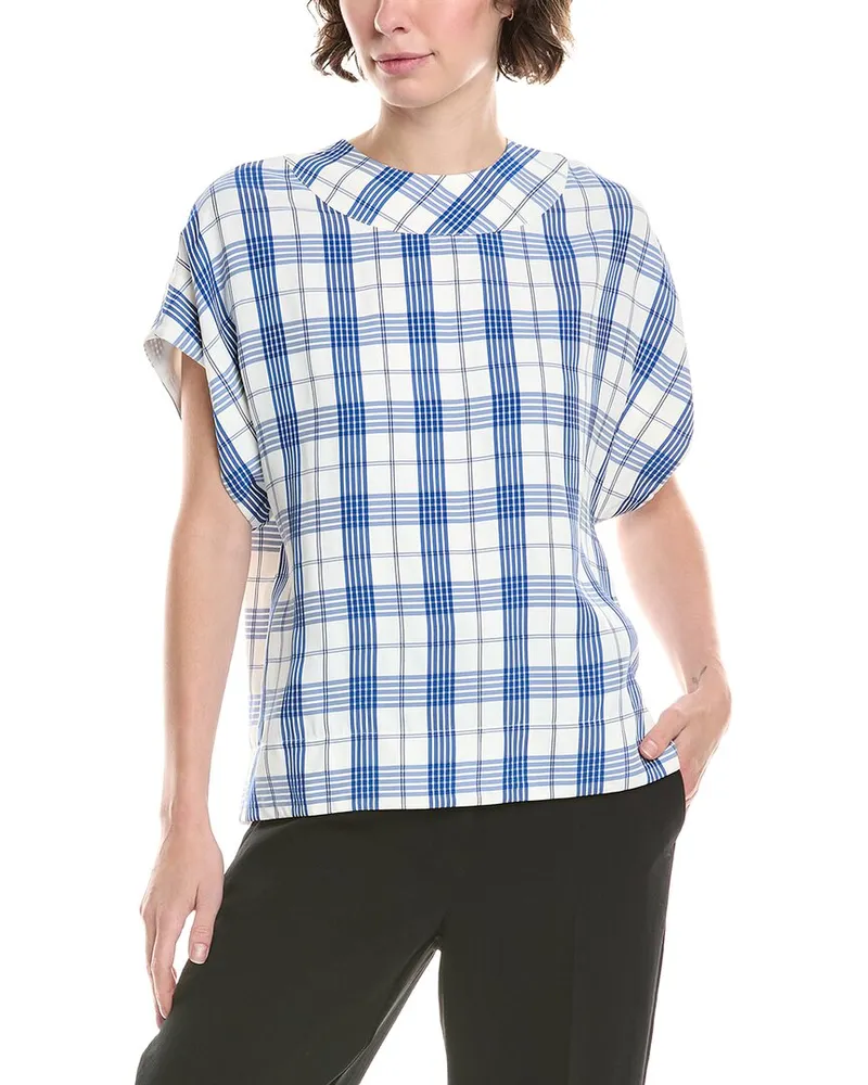 ST. JOHN Drapey Plaid Top Blue