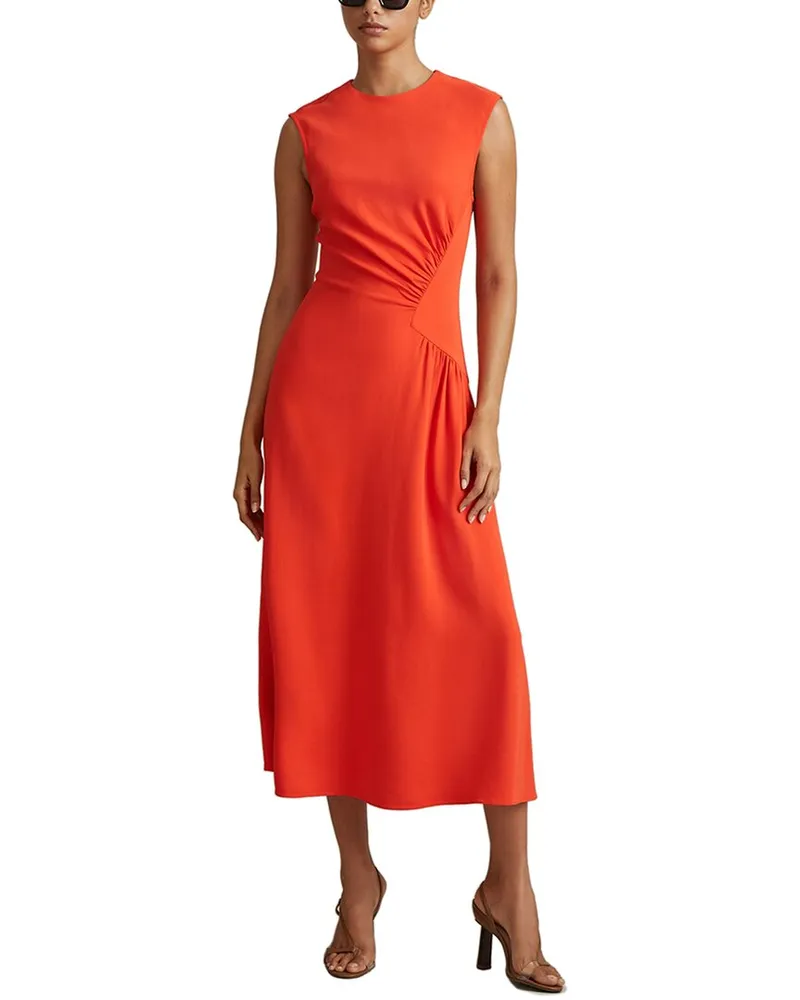 Reiss Stacey Ruched Waist Occasion Dress Orange