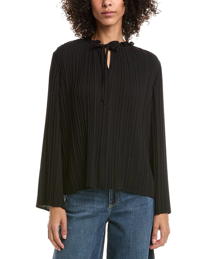 Anne Klein Pleated Tie Neck Blouse Black