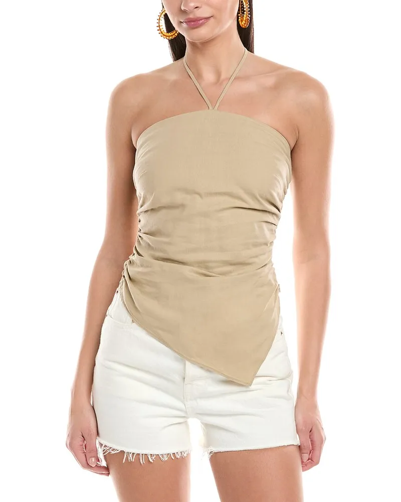 Onia Air Asymmetrical Halter Linen-Blend Top Brown