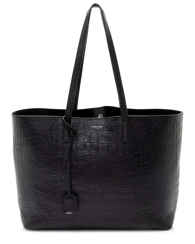 Saint Laurent Black Croc-Embossed Calfskin Large Shopping Tote (Authentic Pre-  Loved Nocolor
