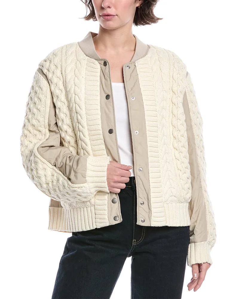 Rag & Bone Manston Mixed Media Wool-Blend Bomber Jacket Beige