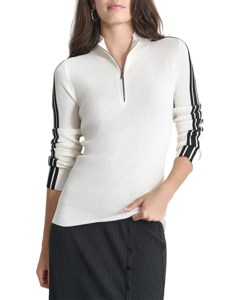 DKNY 1/4-Zip Ribbed Sweater White
