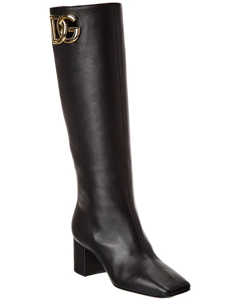 Dolce & Gabbana Leopard Knee-High Boot Black