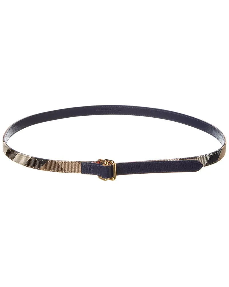 Burberry Check Canvas & Leather Belt Blue