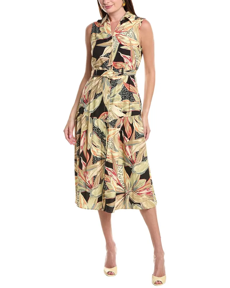 Nicole Miller Jade Linen-Blend Midi Dress Brown