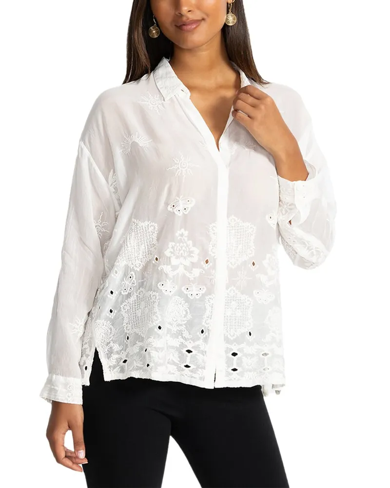 Johnny Was Petite Slim Audrey Button-Down Shirt White