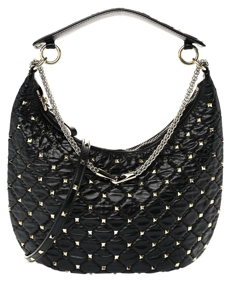 Valentino Garavani Black Nappa Leather Small Rockstud Spike Hobo (Authentic Pre-Loved Nocolor