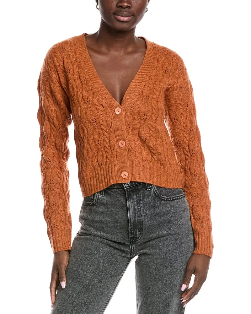 Autumn Cashmere Cropped Cable V-Neck Cashmere Cardigan Red