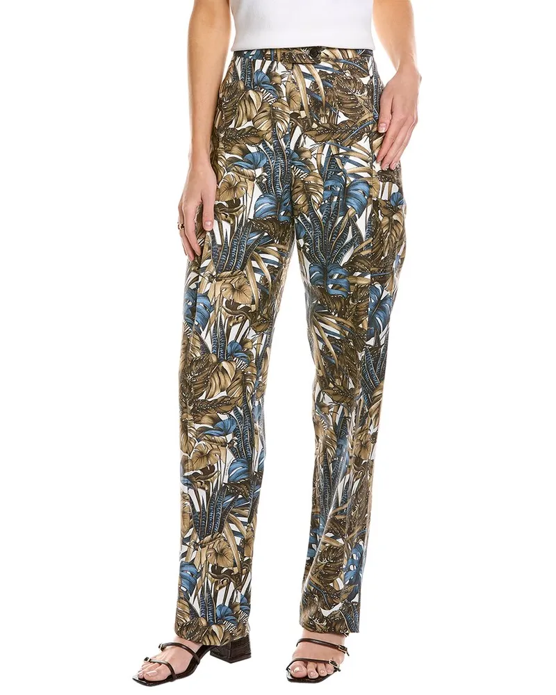 Ferragamo Printed Foliage Silk & Linen-Blend Pant Nocolor
