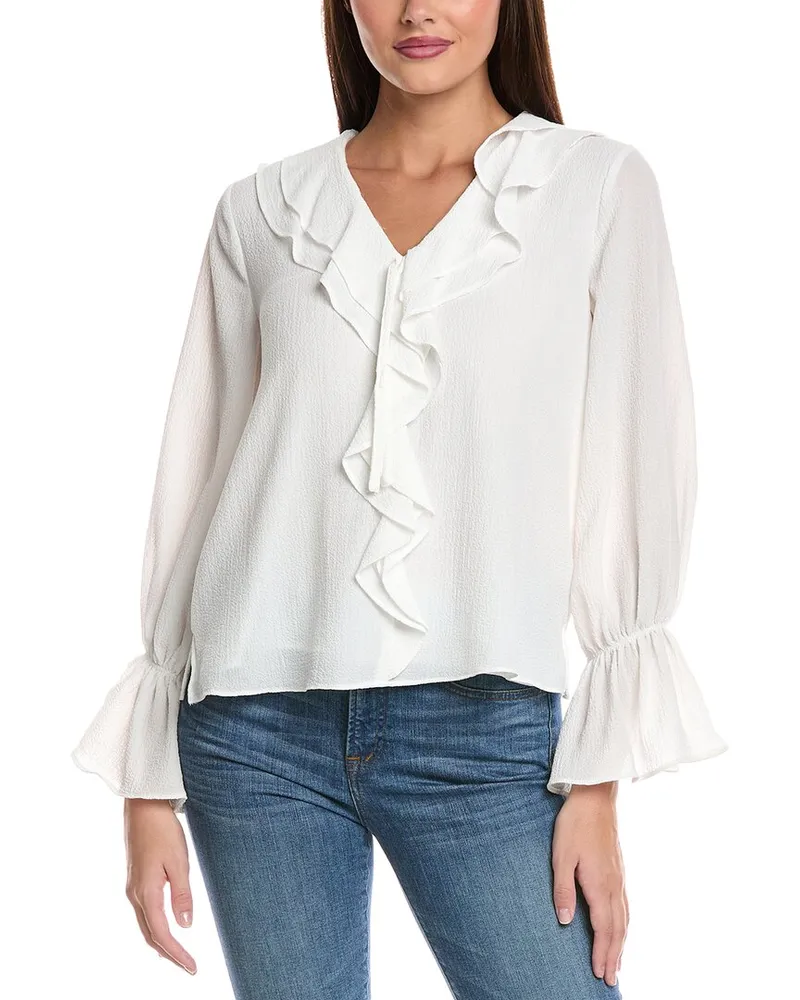 Vince Camuto Ruffle Front Top White