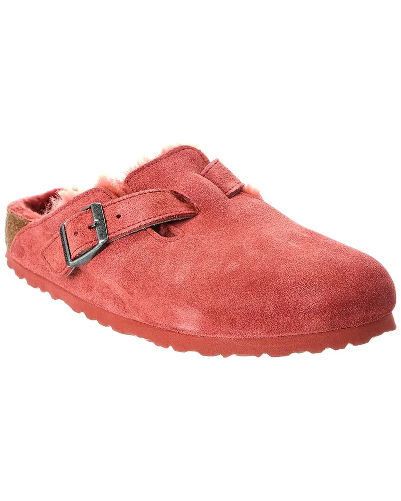 Birkenstock Boston VL Narrow Suede & Shearling Clog Red