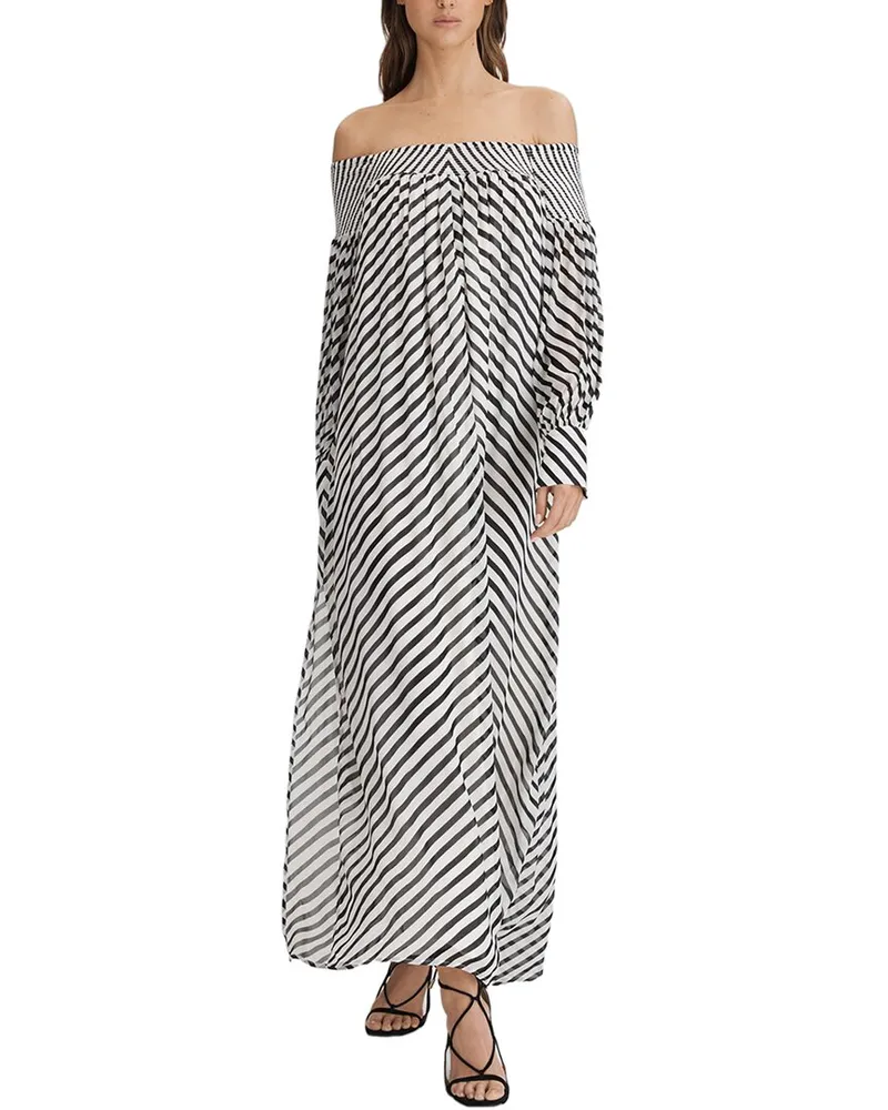 Reiss Fabia Bardot Stripe Maxi Dress Black