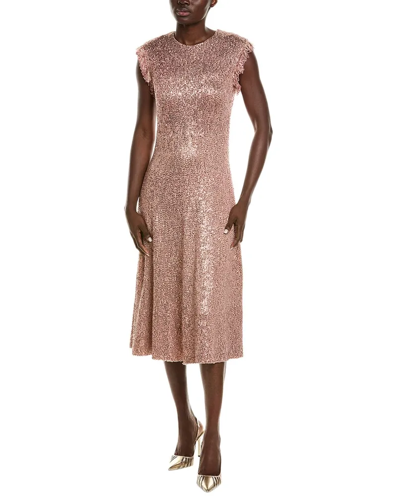 ST. JOHN Sequin Wool-Blend A-Line Dress Pink