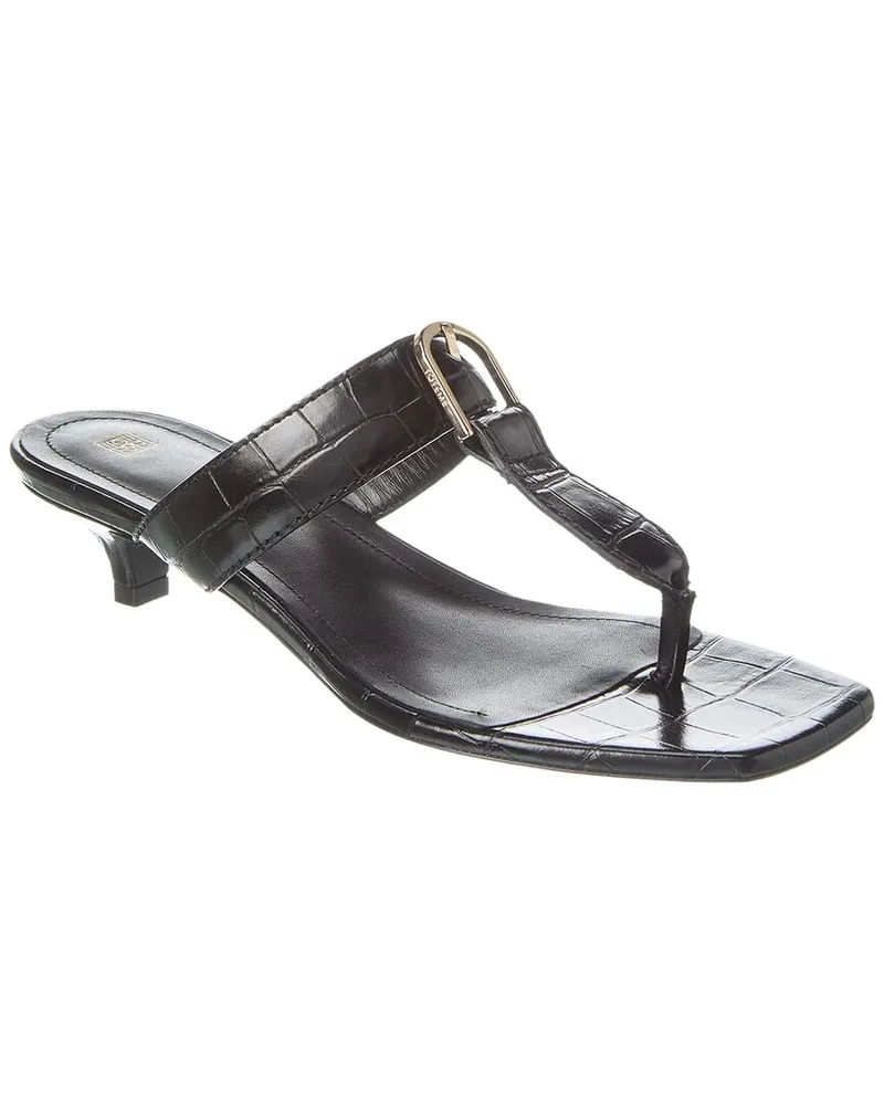Totême Croc-Embossed Leather Sandal Black