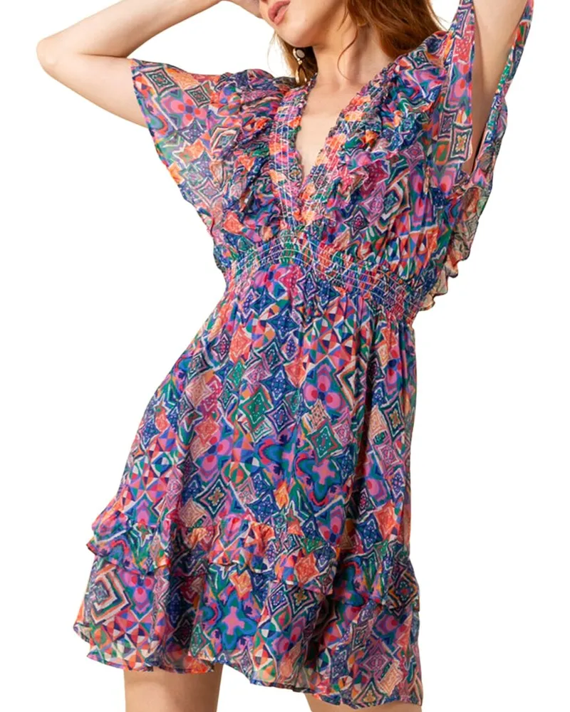 Hale Bob Kiara Silk-Blend Dress Blue