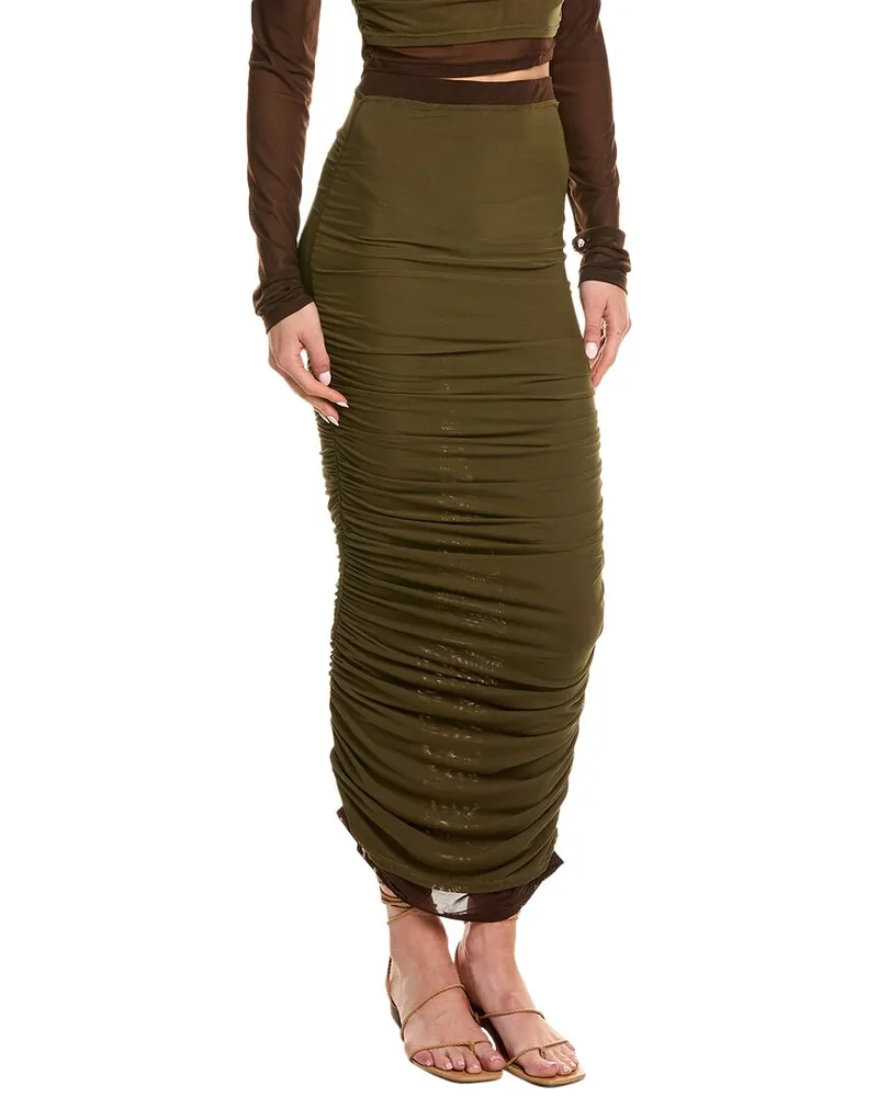 Rare London Mesh Midi Skirt Brown