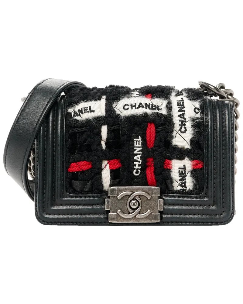 Chanel Black Lambskin Leather Logo Embroidered Small Boy Flap (Authentic Pre-  Loved Nocolor