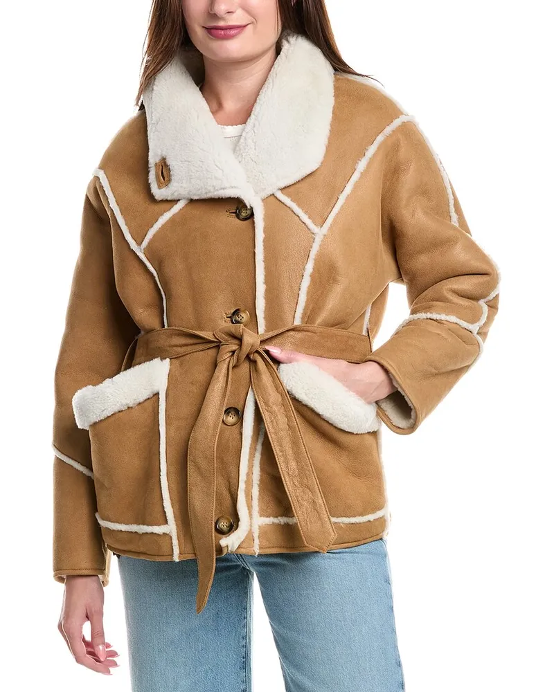 Maje Leather Coat Tan