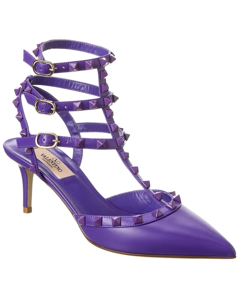 Valentino Garavani Rockstud Caged 65 Leather Ankle Strap Pump Purple